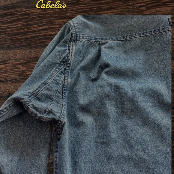 Cabela's Men's Tall 100% Cotton Long Sleeve Thick Blue Denim Button Down Shirt - Picture 4 of 7